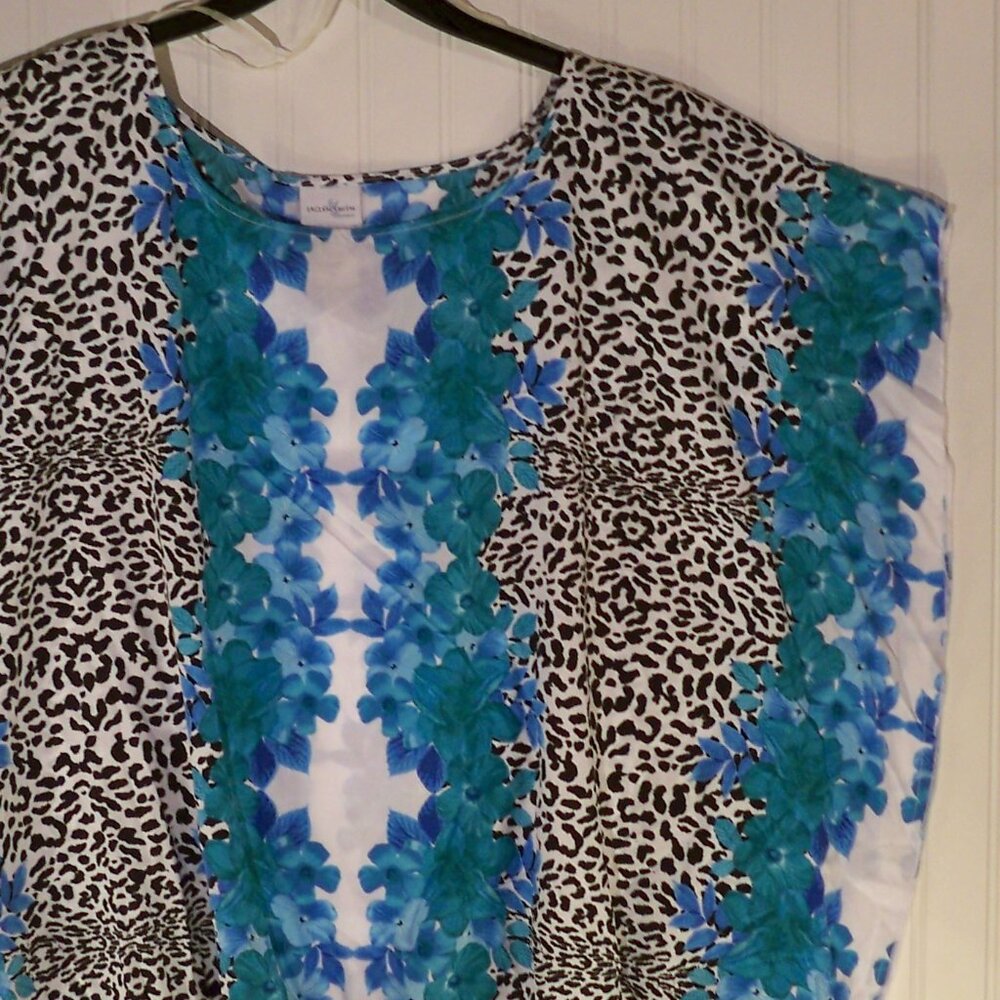 Jaclyn Smith, Tie-dye/leopard Blue Floral Top, 3X